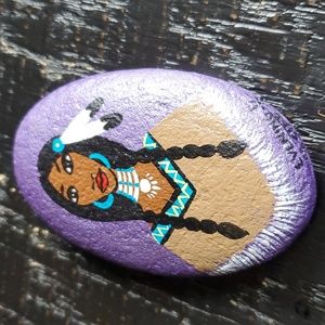 Vintage  1998  Original Rock Stone Art  Hand Painted/ Signed Evening Star Indian